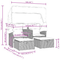 Miniatyr av produktbild för Trädgårdssoffa 2-sits med tak och pallar beige konstrotting