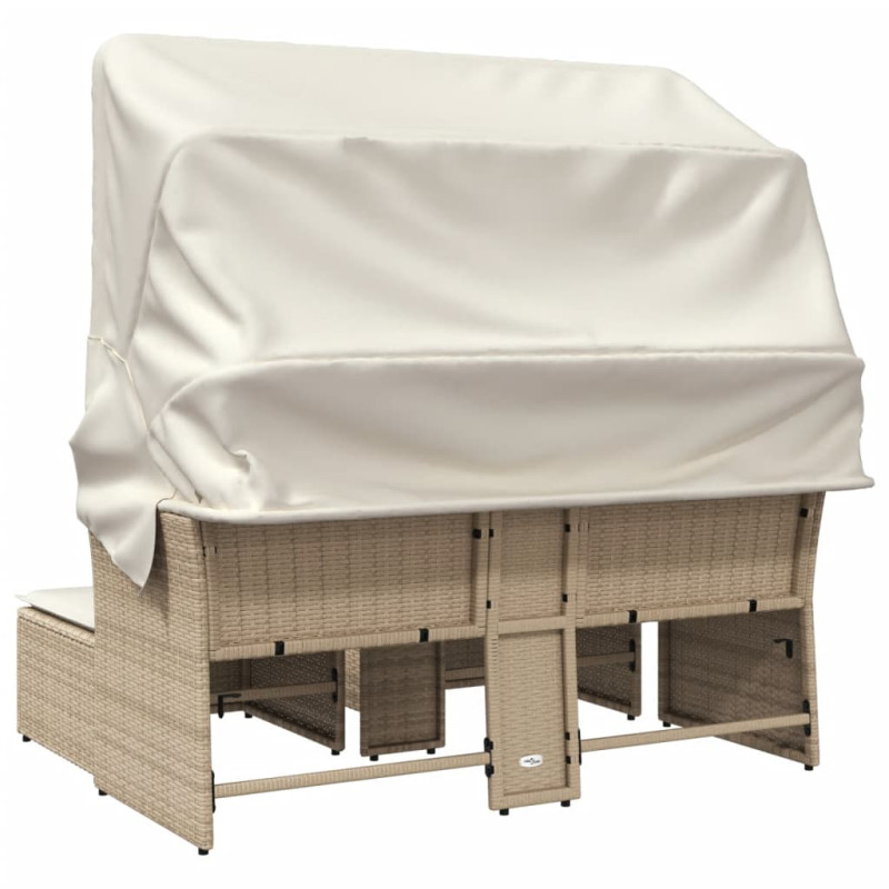 Produktbild för Trädgårdssoffa 2-sits med tak och pallar beige konstrotting