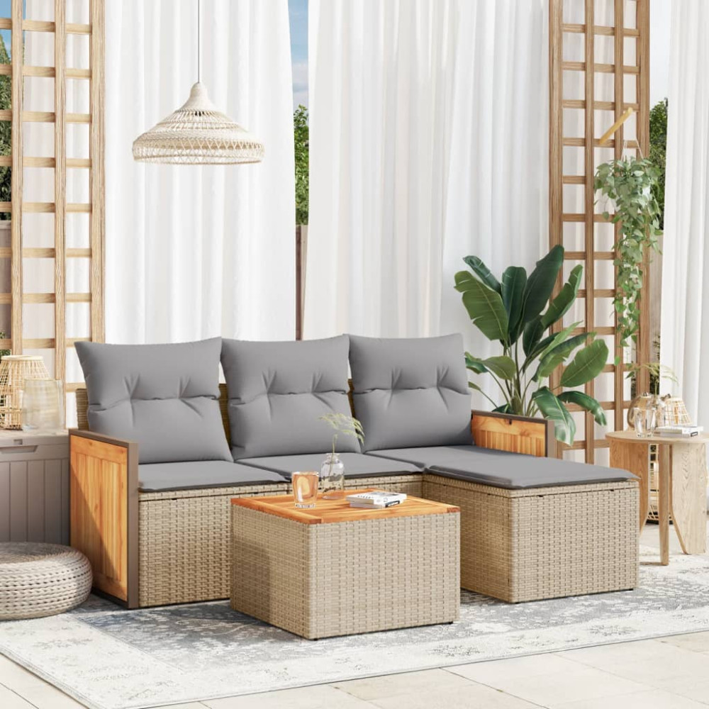 Produktbild för Soffgrupp för trädgården med dynor 5 delar beige konstrotting