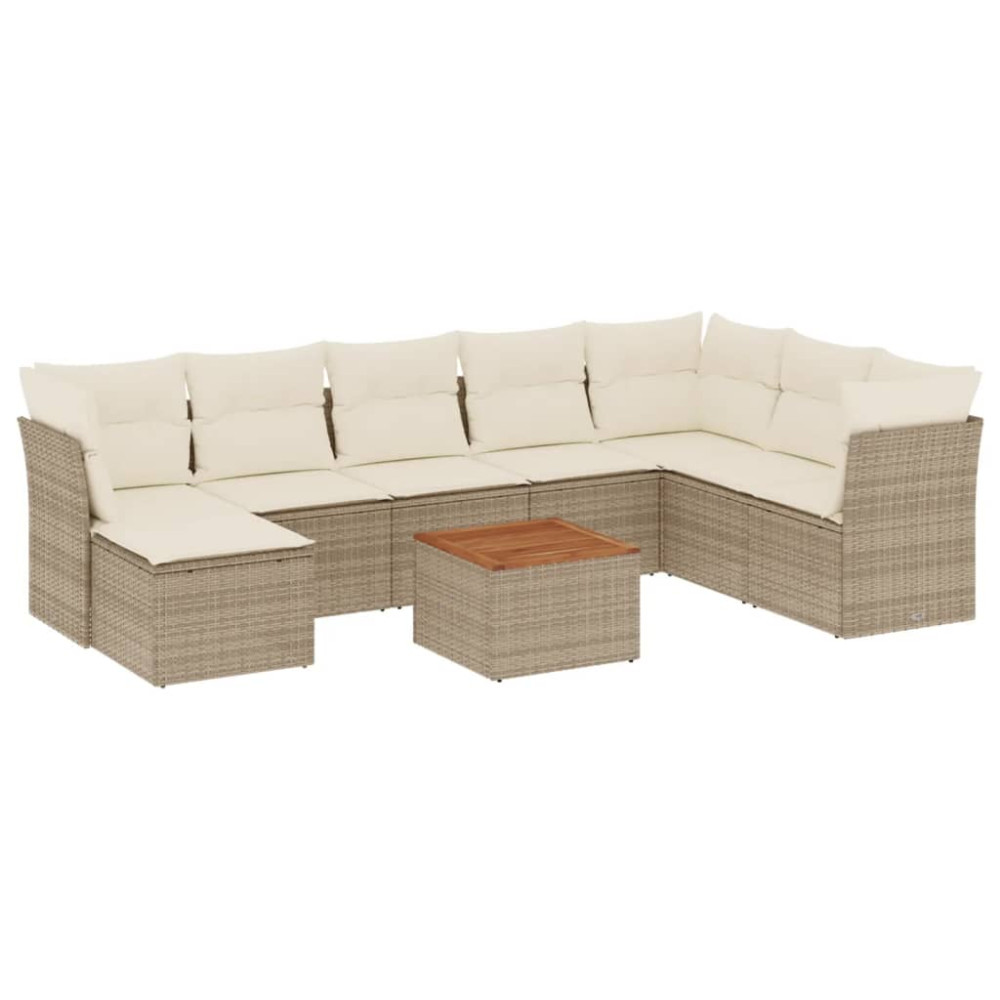 Produktbild för Soffgrupp för trädgården med dynor 9 delar beige konstrotting