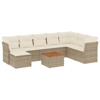 Produktbild för Soffgrupp för trädgården med dynor 9 delar beige konstrotting
