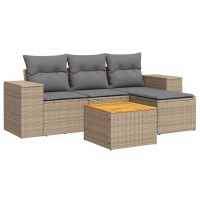 Produktbild för Soffgrupp för trädgården med dynor 5 delar beige konstrotting