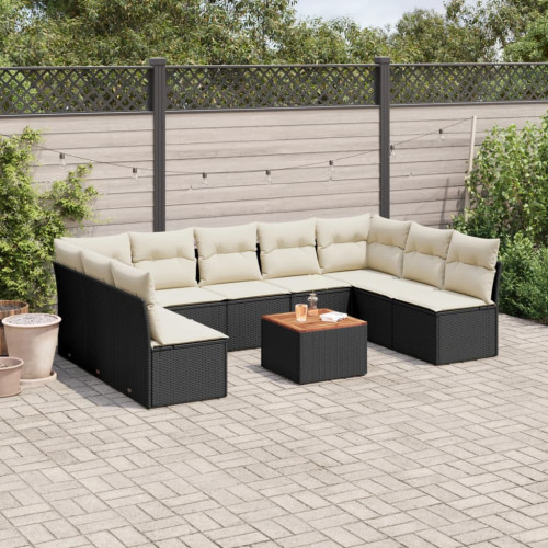 vidaXL Loungegrupp 10 delar med svarta dynor konstrotting