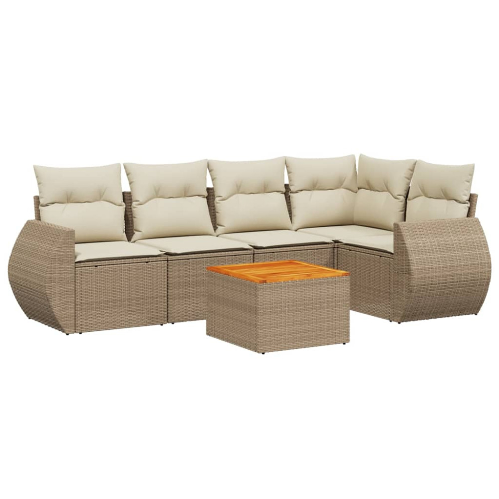 Produktbild för Soffgrupp för trädgården med dynor 6 delar beige konstrotting
