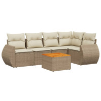 Produktbild för Soffgrupp för trädgården med dynor 6 delar beige konstrotting