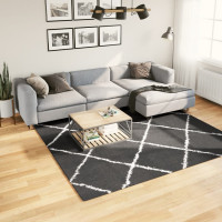 Produktbild för Ryamatta PAMPLONA lång lugg modern svart & gräddvit 240x240 cm