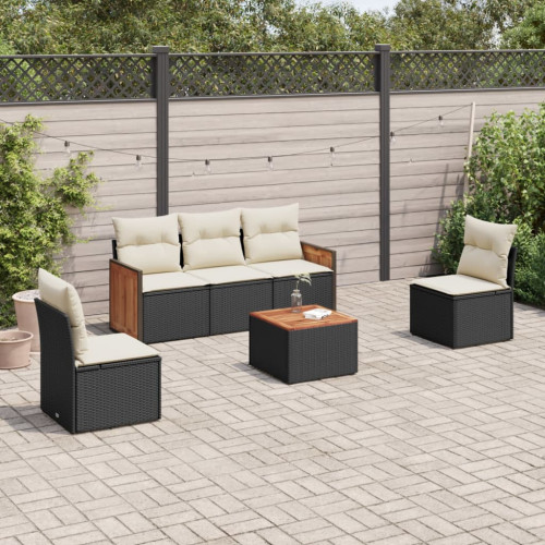 vidaXL Loungegrupp med dynor 6 delar svart konstrotting