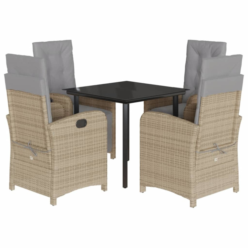 Produktbild för Matgrupp för trädgården med dynor 5 delar beige konstrotting