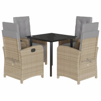 Produktbild för Matgrupp för trädgården med dynor 5 delar beige konstrotting