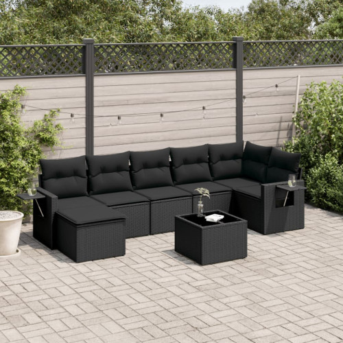vidaXL Loungegrupp för trädgården med dynor 8 delar svart konstrotting