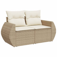 Produktbild för Loungegrupp för trädgården m. dynor 11 delar beige konstrotting