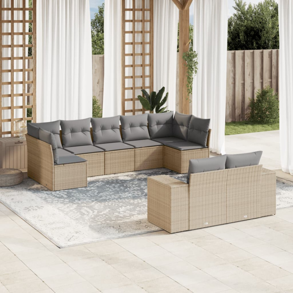 Produktbild för Soffgrupp för trädgården med dynor 9 delar beige konstrotting
