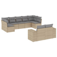 Produktbild för Soffgrupp för trädgården med dynor 9 delar beige konstrotting