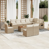 Produktbild för Loungegrupp för trädgården m. dynor 11 delar beige konstrotting