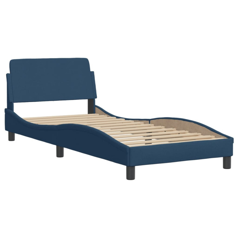 Produktbild för Sängram med huvudgavel blå 80x200 cm tyg