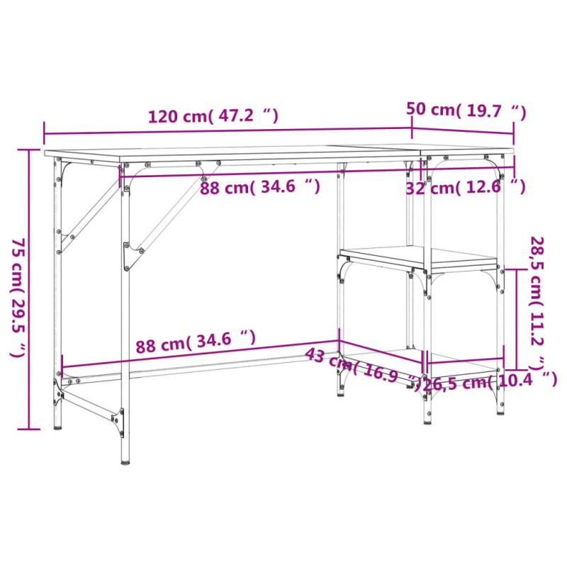 Produktbild för Skrivbord grå sonoma 120x50x75 cm metall och konstruerat trä