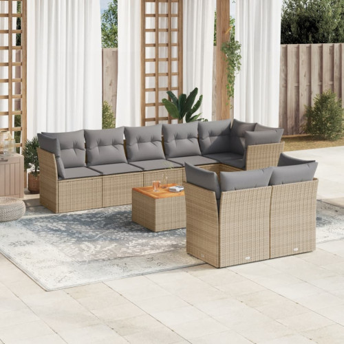 vidaXL Soffgrupp för trädgården med dynor 9 delar beige konstrotting