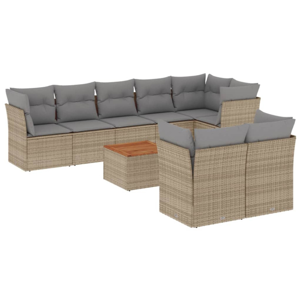 Produktbild för Soffgrupp för trädgården med dynor 9 delar beige konstrotting