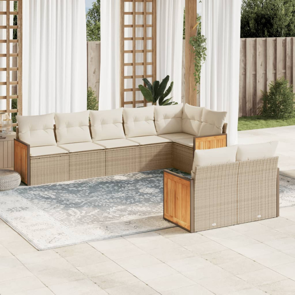 Produktbild för Matgrupp för trädgården med dynor 8 delar beige konstrotting