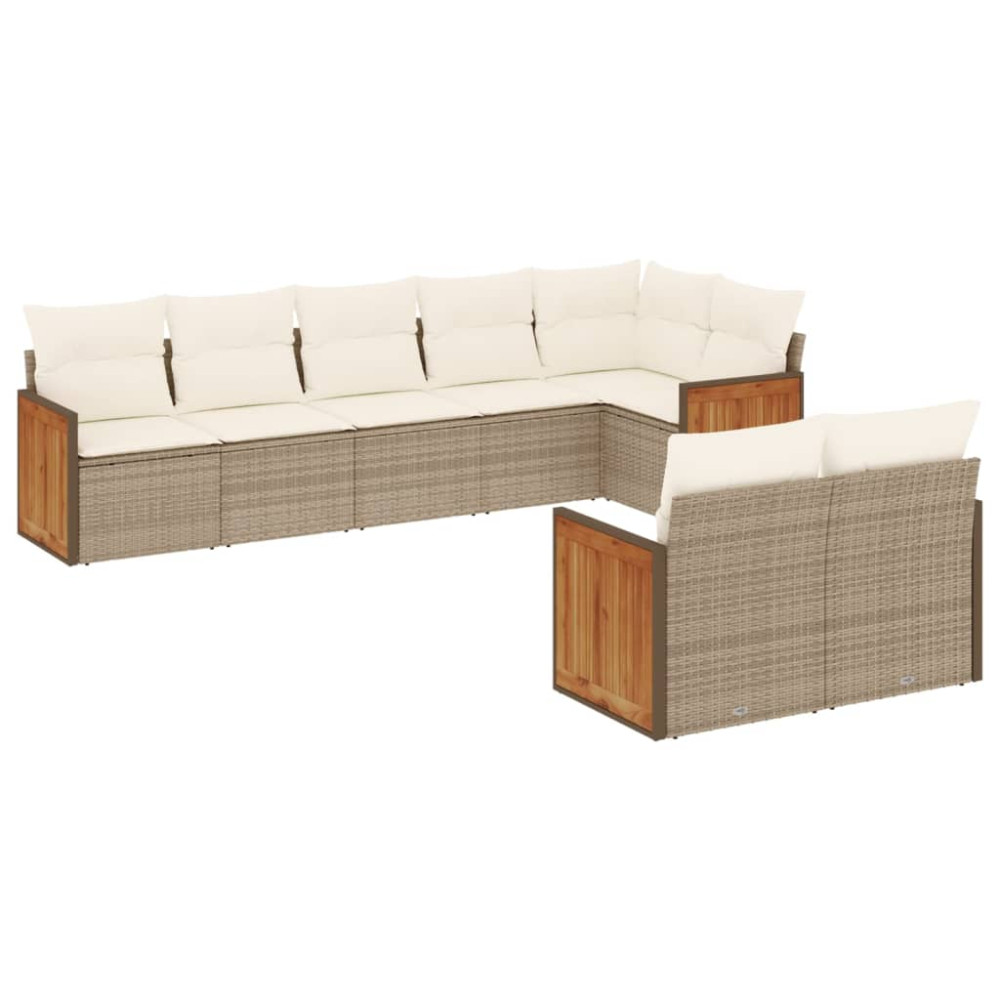 Produktbild för Matgrupp för trädgården med dynor 8 delar beige konstrotting