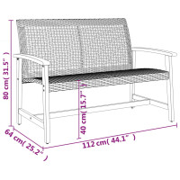 Produktbild för Trädgårdsbänk svart 112 cm konstrotting och massivt akaciaträ