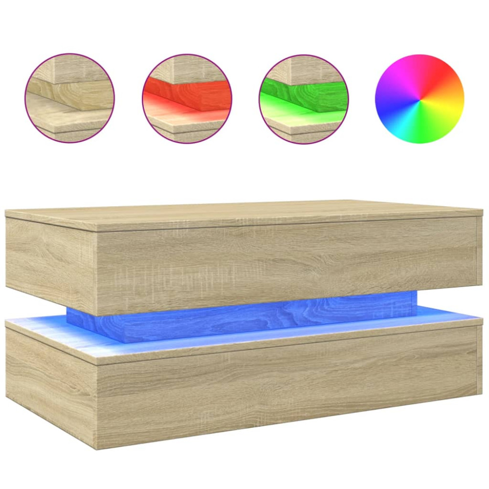 Produktbild för Soffbord med LED sonoma-ek 90x50x40 cm