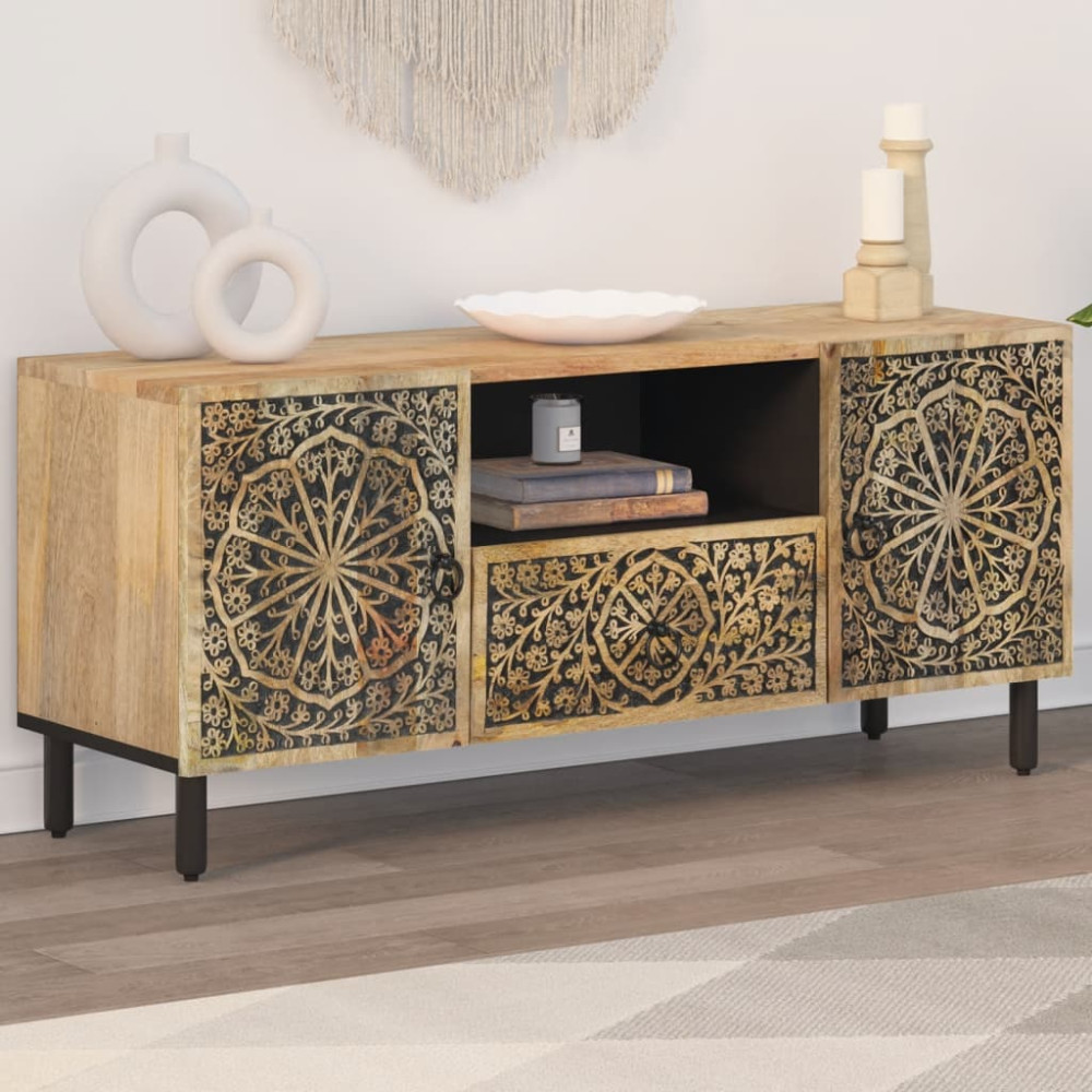 Produktbild för Tv-bänk 105x33x46 cm massivt mangoträ