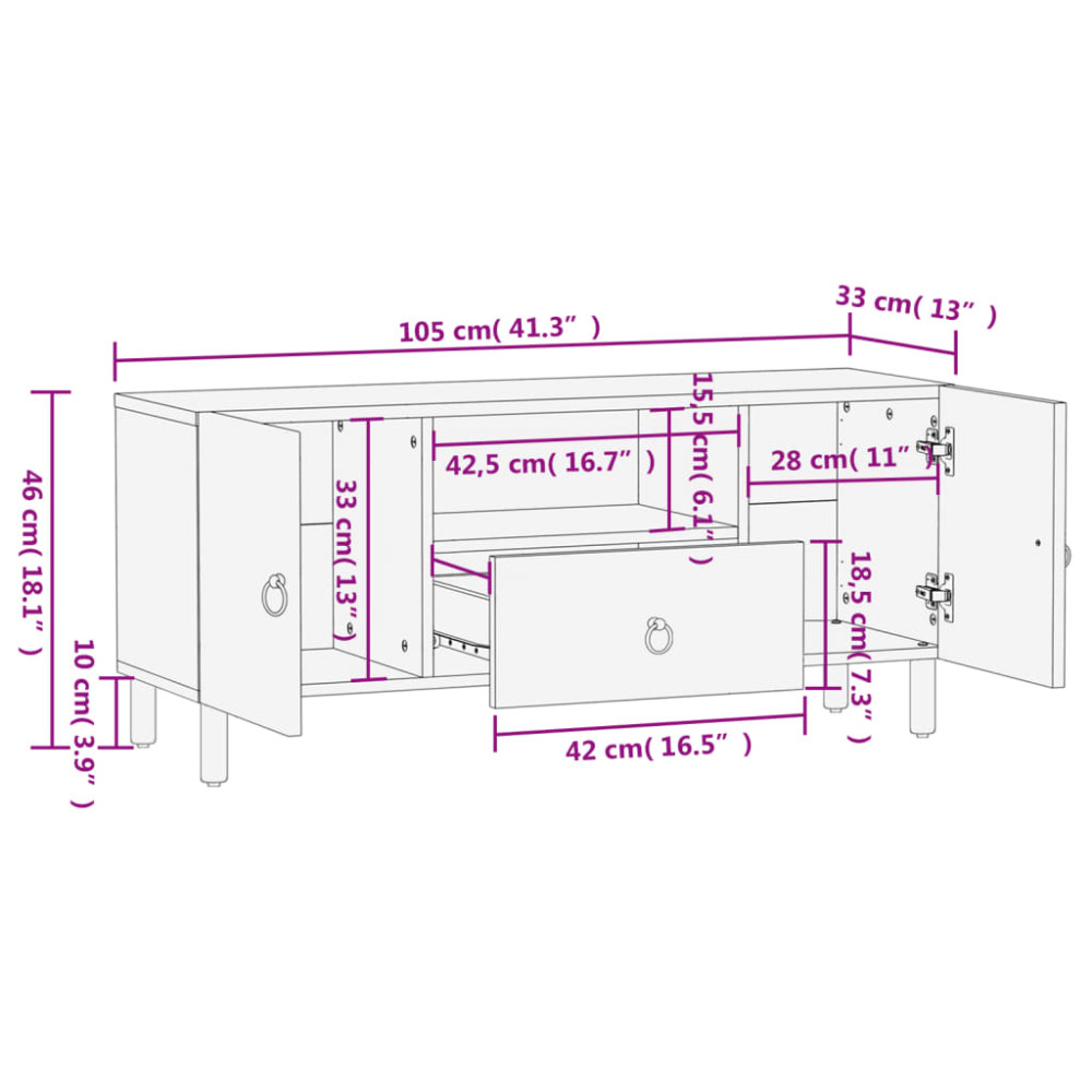 Produktbild för Tv-bänk 105x33x46 cm massivt mangoträ