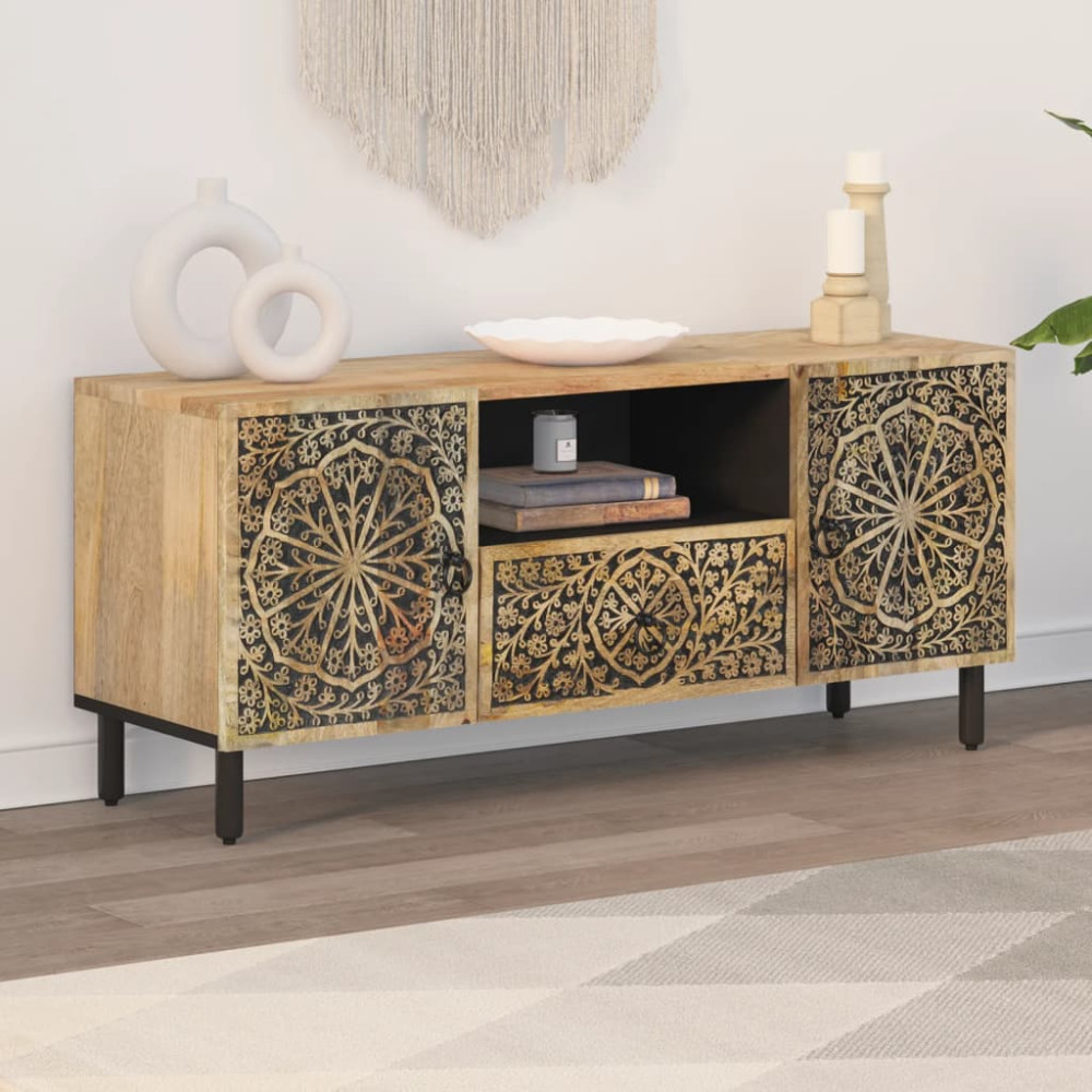 Produktbild för Tv-bänk 105x33x46 cm massivt mangoträ