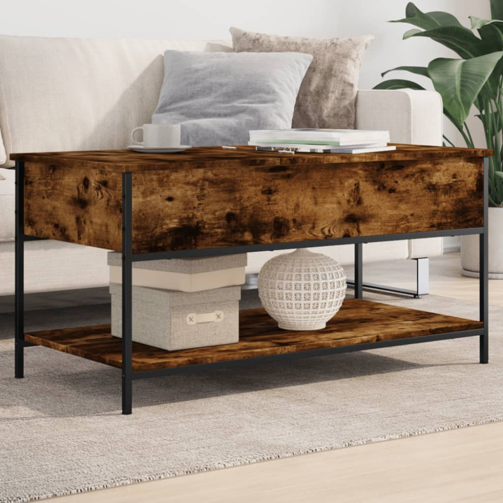 Produktbild för Soffbord rökfärgad ek 100x50x50 cm konstruerat trä och metall