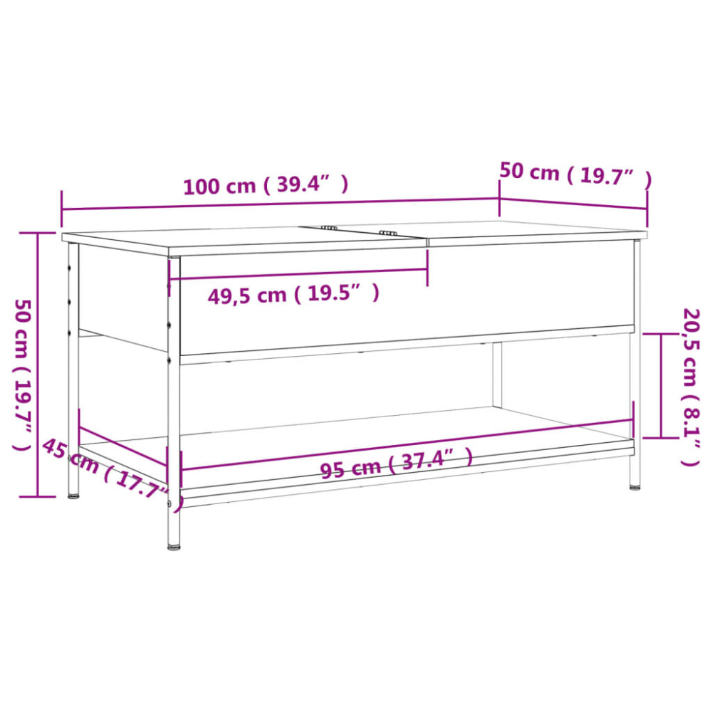 Produktbild för Soffbord rökfärgad ek 100x50x50 cm konstruerat trä och metall