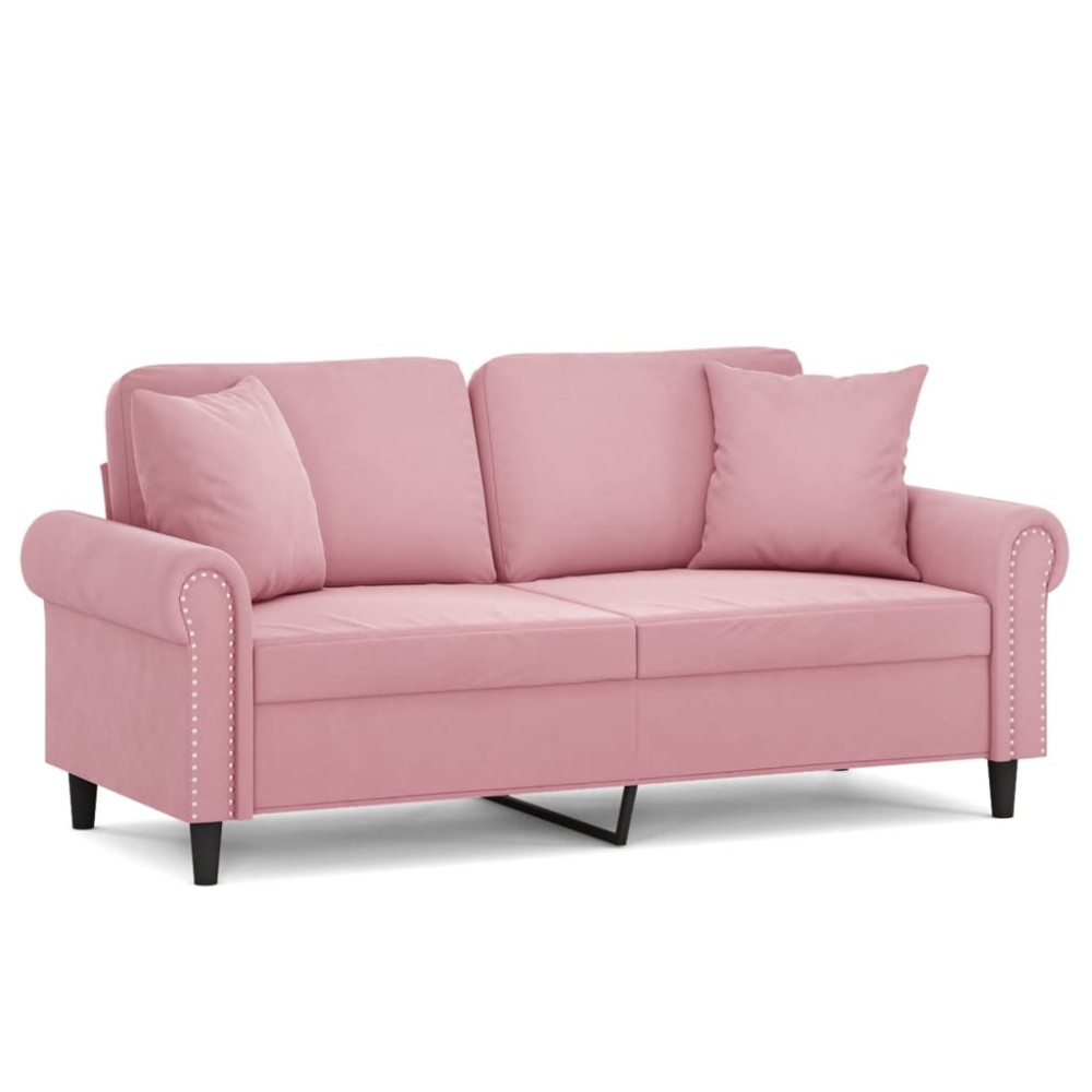 Produktbild för 2-sitssoffa med prydnadskuddar rosa 140 cm sammet