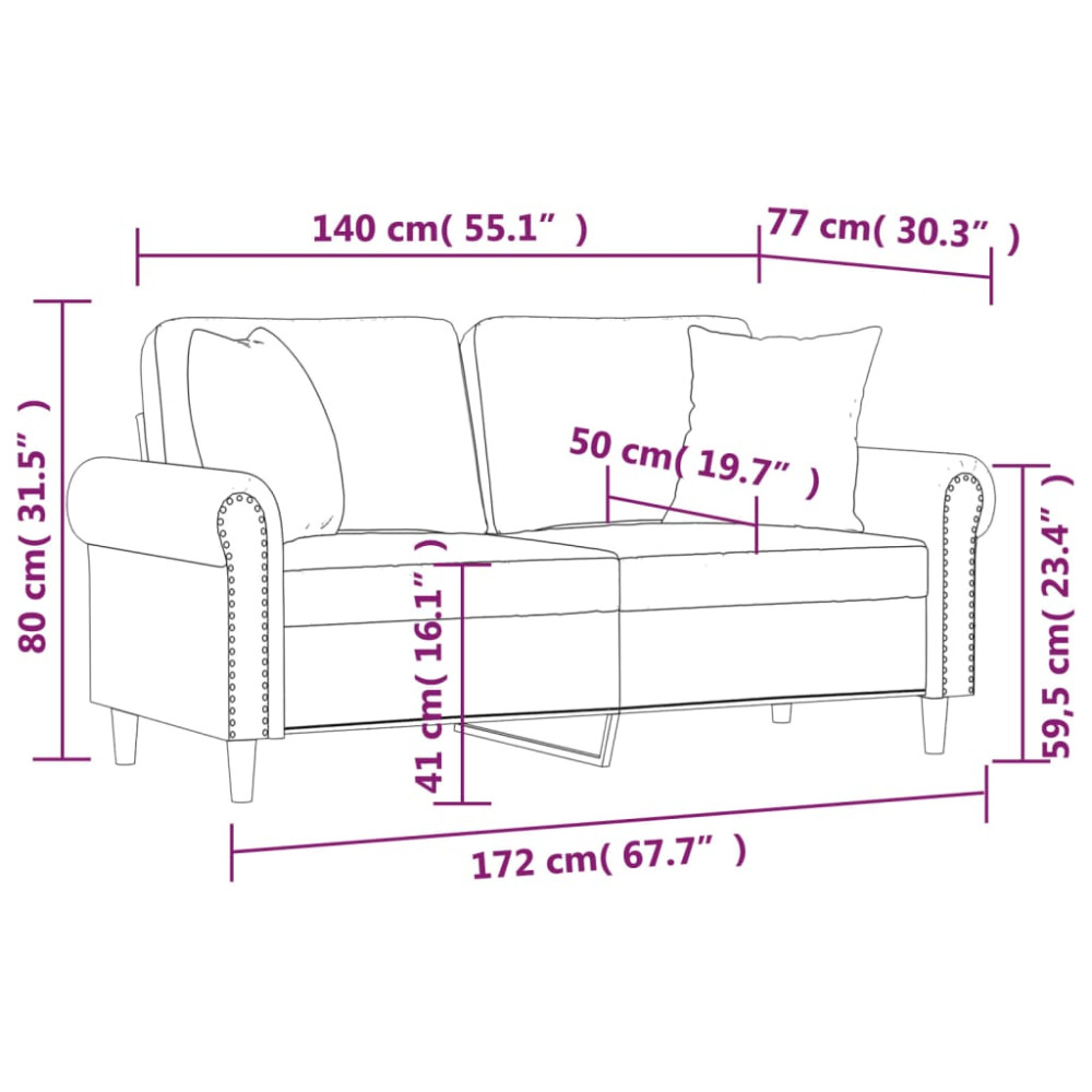 Produktbild för 2-sitssoffa med prydnadskuddar rosa 140 cm sammet