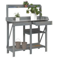 Miniatyr av produktbild för Planteringsbord med hyllor grå massivt granträ