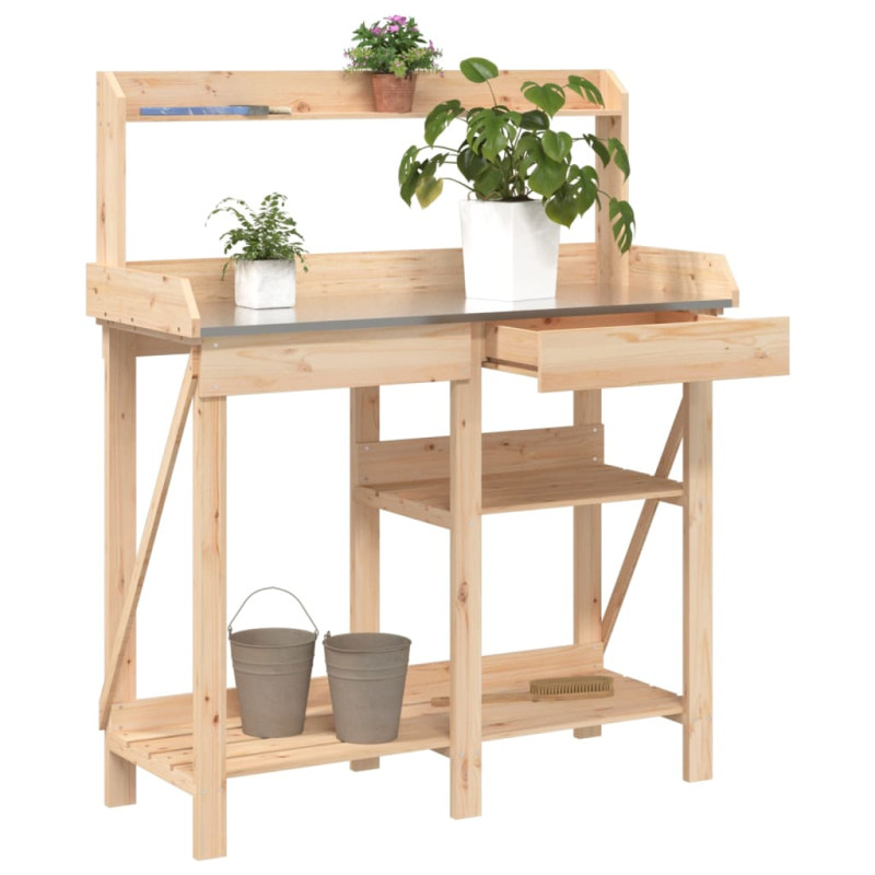 Produktbild för Planteringsbord med hyllor massivt granträ