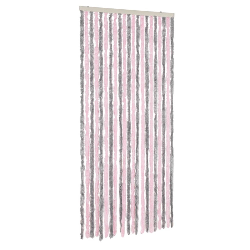 Produktbild för Insektsgardin silvergrå och rosa 56x185 cm chenille