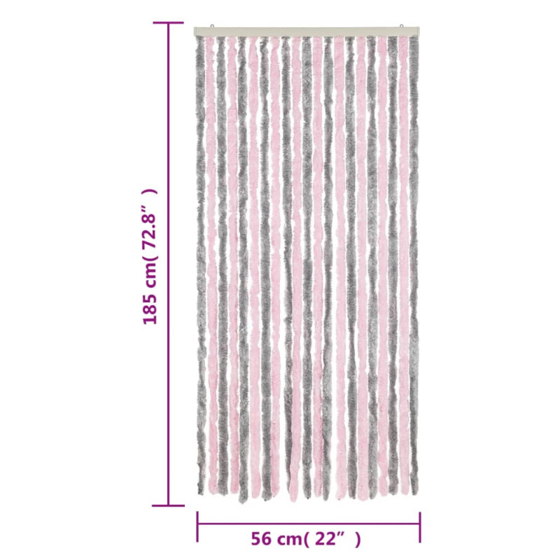 Produktbild för Insektsgardin silvergrå och rosa 56x185 cm chenille