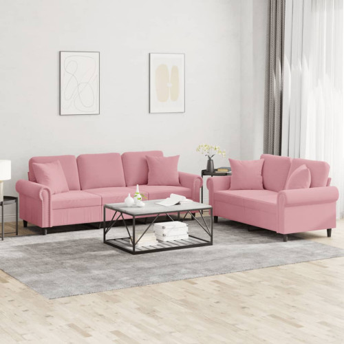 vidaXL Soffgrupp med kuddar 2 delar rosa sammet