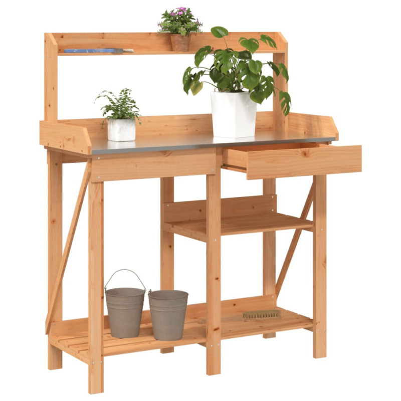 Produktbild för Planteringsbord med hyllor brun massivt granträ