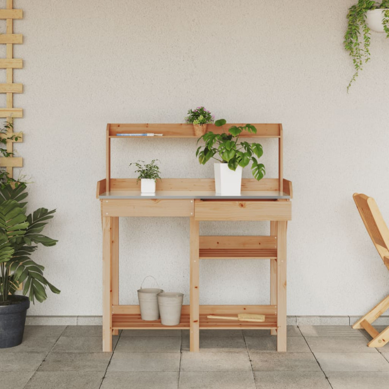 Produktbild för Planteringsbord med hyllor brun massivt granträ
