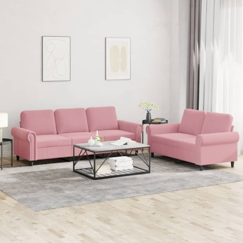 vidaXL Soffgrupp med dynor 2 delar rosa sammet