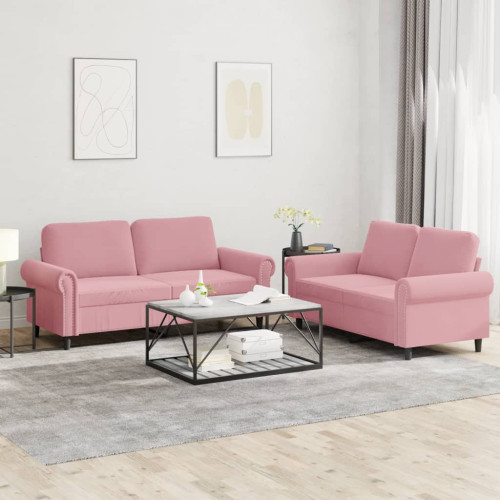 vidaXL Soffgrupp med dynor 2 delar rosa sammet
