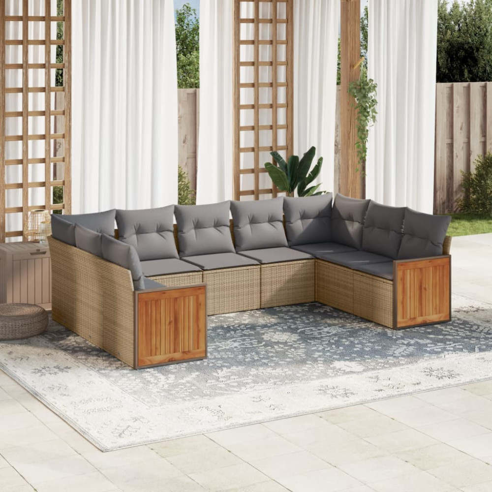 Produktbild för Soffgrupp för trädgården med dynor 9 delar beige konstrotting