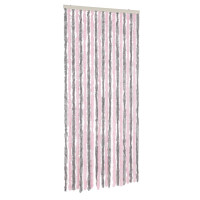 Produktbild för Insektsgardin silvergrå och rosa 100x220 cm chenille