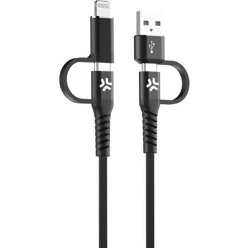 Celly 4-i-1-kabel USB-C/USB-A till USB-C/Lightning Max 60W 2 m Svart