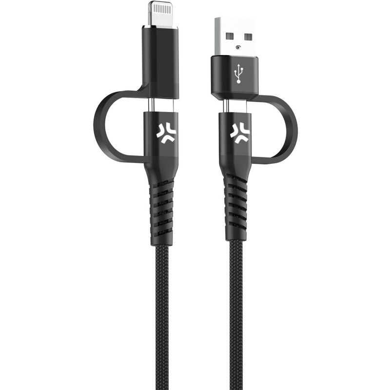 Produktbild för 4-i-1-kabel USB-C/USB-A till USB-C/Lightning Max 60W 2 m Svart