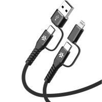 Miniatyr av produktbild för 4-i-1-kabel USB-C/USB-A till USB-C/Lightning Max 60W 2 m Svart
