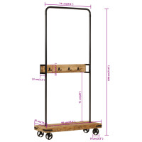 Produktbild för Klädställning med hjul 90x35x190 cm massivt mangoträ och järn