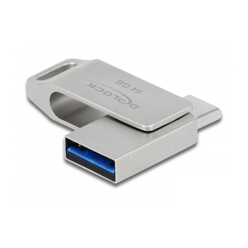 Produktbild för DeLOCK 54075 USB-sticka 64 GB USB Type-A / USB Type-C 3.2 Gen 1 (3.1 Gen 1) Silver