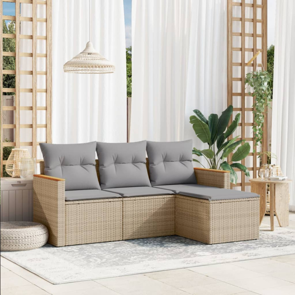 Produktbild för Soffgrupp för trädgård med dynor 4 delar beige konstrotting